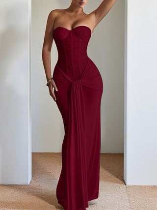 Strapless Corset Knotted Draped Mermaid Maxi Dress