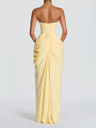 Strapless Draped High Slit Bodycon Maxi Dress