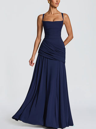 Pale Square Neck Ruched Maxi Dress