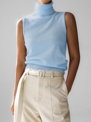 Turtleneck Sleeveless Knit Sweater Vest Casual Women Top