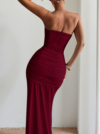 Strapless Corset Knotted Draped Mermaid Maxi Dress