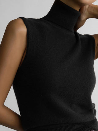 Turtleneck Sleeveless Knit Sweater Vest Casual Women Top