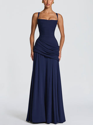 Pale Square Neck Ruched Maxi Dress