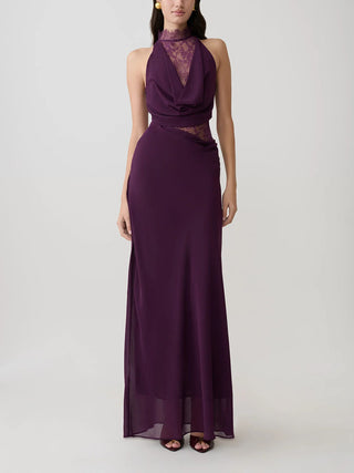 Halter Lace Cutout Draped Mermaid Evening Dress