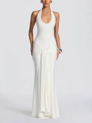 Halter Neck Knotted Draped Mermaid Maxi Dress