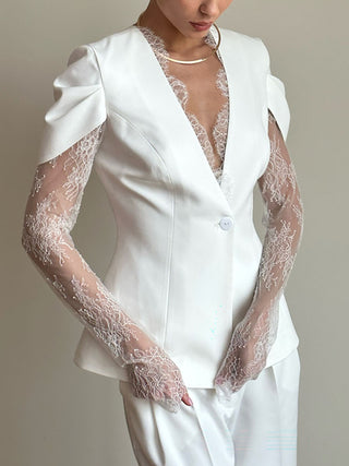 Elegant Cutout Sleeve Lace Panel Blazer Top