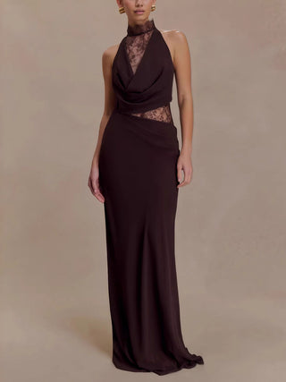 Halter Lace Cutout Draped Mermaid Evening Dress