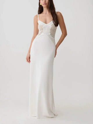 Spaghetti Strap Lace Bodice Formal Maxi Dress