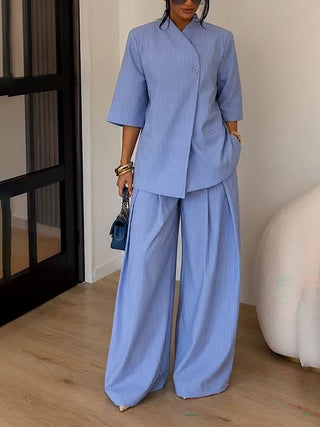Striped Blazer Wide Leg Pants Two-Piece Set