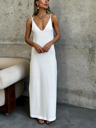 Sleeveless Spaghetti Strap Backless Knit Maxi Party Dress