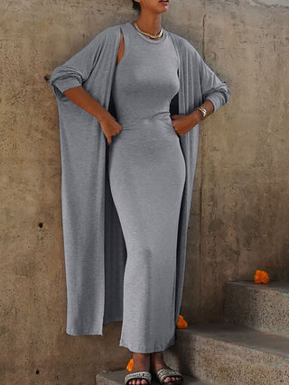 Sleeveless Maxi Dress Long Cardigan Two Piece Set