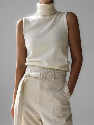 Turtleneck Sleeveless Knit Sweater Vest Casual Women Top