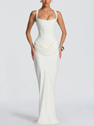 Square Neck Corset Draped Mermaid Maxi Dress