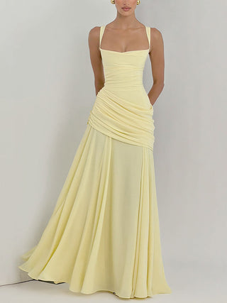 Pale Square Neck Ruched Maxi Dress