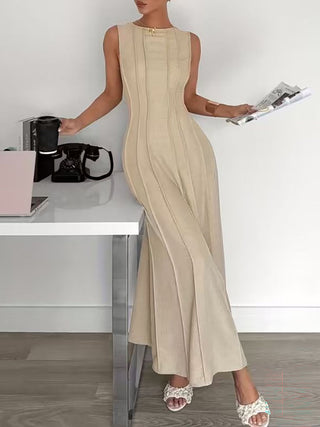 Women Elegant Sleeveless Paneled Slim Maxi Dress