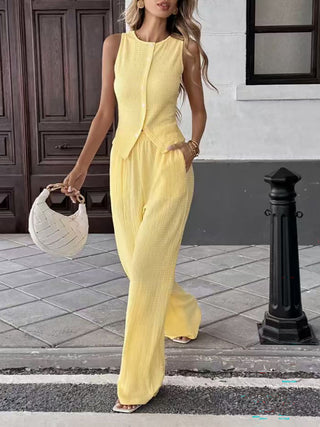 Sleeveless Vest Wide Leg Pants Two Piece Suit