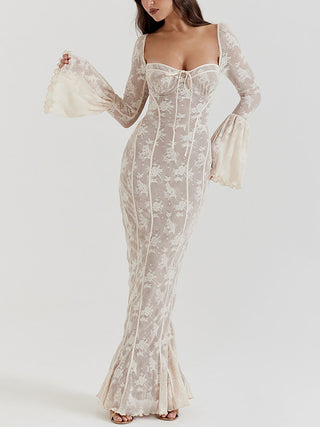 Sweetheart Lace Flare Sleeve Mermaid Maxi Dress