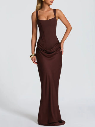 Square Neck Corset Draped Mermaid Maxi Dress