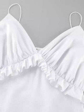 Ruffle V-neck Spaghetti Strap Flowy Midi Dress