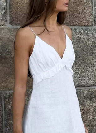Ruffle V-neck Spaghetti Strap Flowy Midi Dress