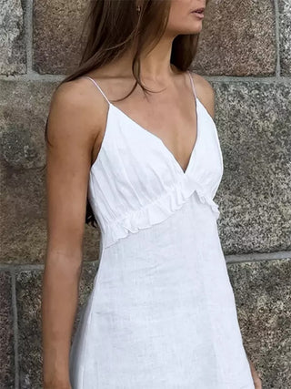 Ruffle V-neck Spaghetti Strap Flowy Midi Dress