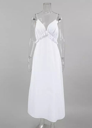 Ruffle V-neck Spaghetti Strap Flowy Midi Dress