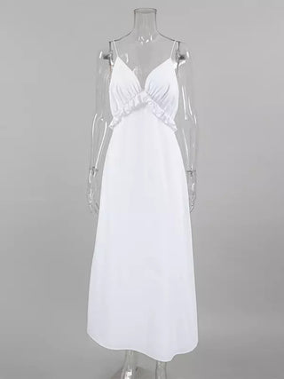 Ruffle V-neck Spaghetti Strap Flowy Midi Dress