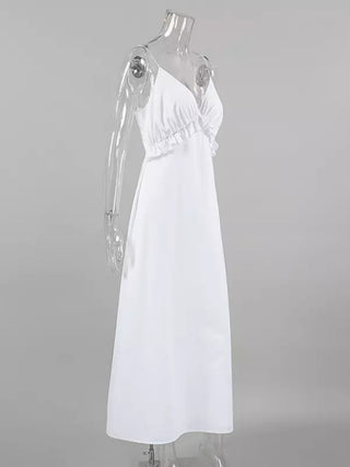 Ruffle V-neck Spaghetti Strap Flowy Midi Dress