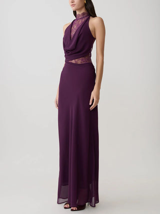 Halter Lace Cutout Draped Mermaid Evening Dress