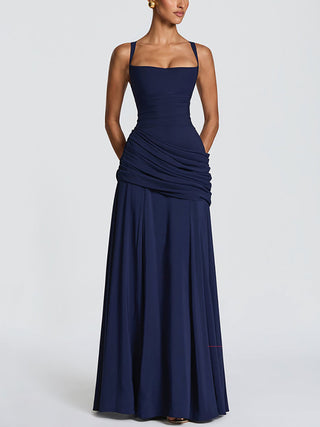 Pale Square Neck Ruched Maxi Dress