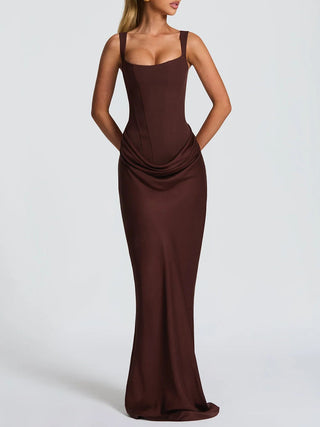 Square Neck Corset Draped Mermaid Maxi Dress