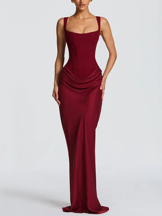 Square Neck Corset Draped Mermaid Maxi Dress