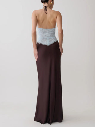 Halter Lace Spliced Floor‑Length Dress