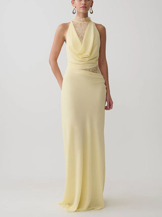 Halter Lace Cutout Draped Mermaid Evening Dress