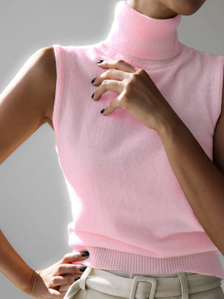 Turtleneck Sleeveless Knit Sweater Vest Casual Women Top