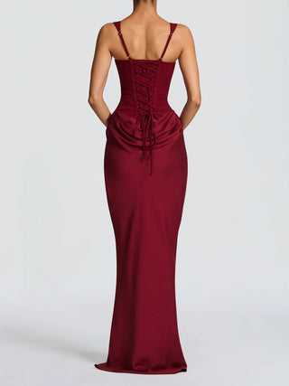 Square Neck Corset Draped Mermaid Maxi Dress
