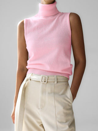 Turtleneck Sleeveless Knit Sweater Vest Casual Women Top