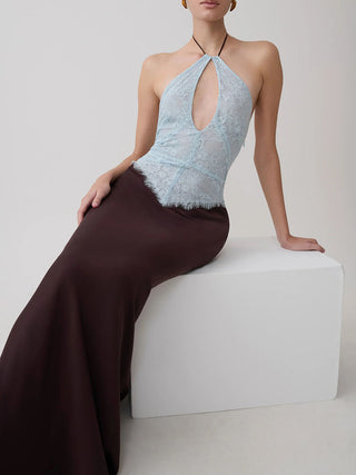 Halter Lace Spliced Floor‑Length Dress