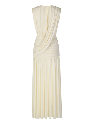 V Neck Sleeveless Ruched Flowy Maxi Dress