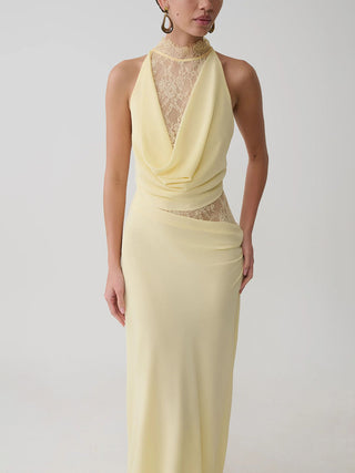 Halter Lace Cutout Draped Mermaid Evening Dress