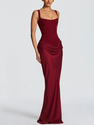 Square Neck Corset Draped Mermaid Maxi Dress