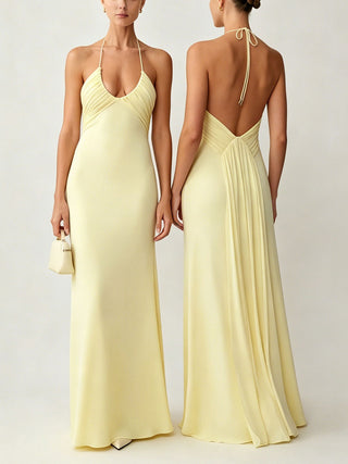 Halter Keyhole Ruched Mermaid Maxi Dress