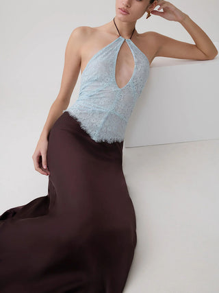 Halter Lace Spliced Floor‑Length Dress