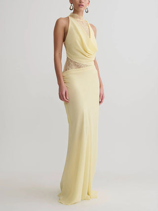 Halter Lace Cutout Draped Mermaid Evening Dress