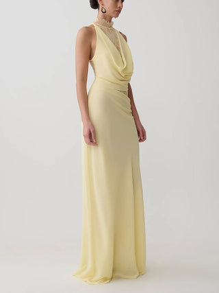 Halter Lace Cutout Draped Mermaid Evening Dress