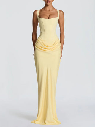 Square Neck Corset Draped Mermaid Maxi Dress