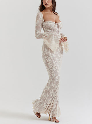 Sweetheart Lace Flare Sleeve Mermaid Maxi Dress