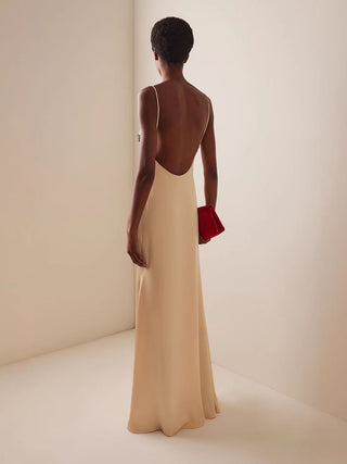 Spaghetti Strap Lace Patch Low Back Maxi Dress