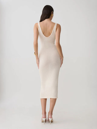 Sleeveless Floral Applique Knit Midi Dress