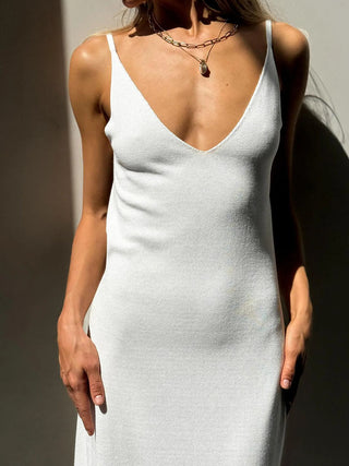 Sleeveless Spaghetti Strap Backless Knit Maxi Party Dress